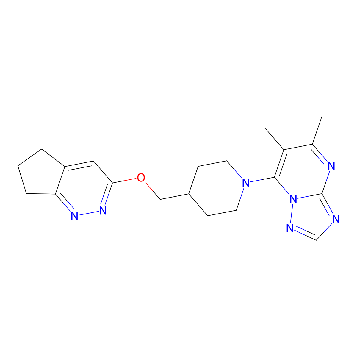 4-({5H,6H,7H-cyclopenta[c]pyridazin-3-yloxy}methyl)-1-{5,6-dimethyl-[1,2,4]triazolo[1,5-a]pyrimidin-7-yl}piperidine molecular structure, CAS 2319638-41-8