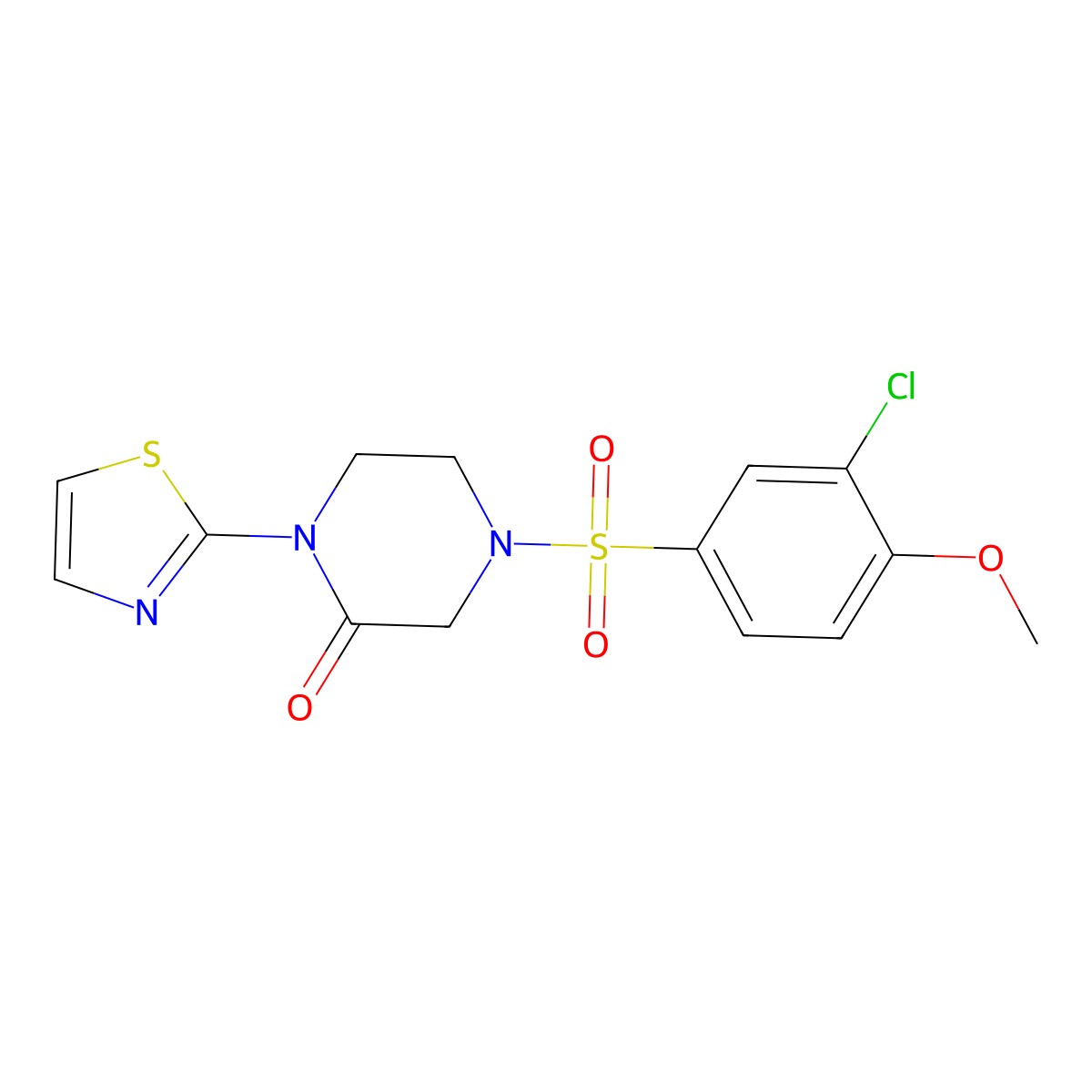 4-(3-Chloro-4-methoxybenzenesulfonyl)-1-(1,3-thiazol-2-yl)piperazin-2-one molecular structure, CAS 2319638-61-2