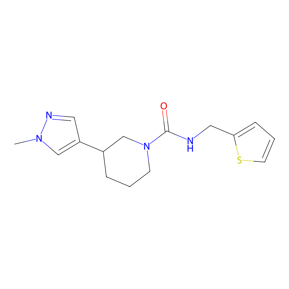 3-(1-methyl-1H-pyrazol-4-yl)-N-[(thiophen-2-yl)methyl]piperidine-1-carboxamide molecular structure, CAS 2319638-67-8