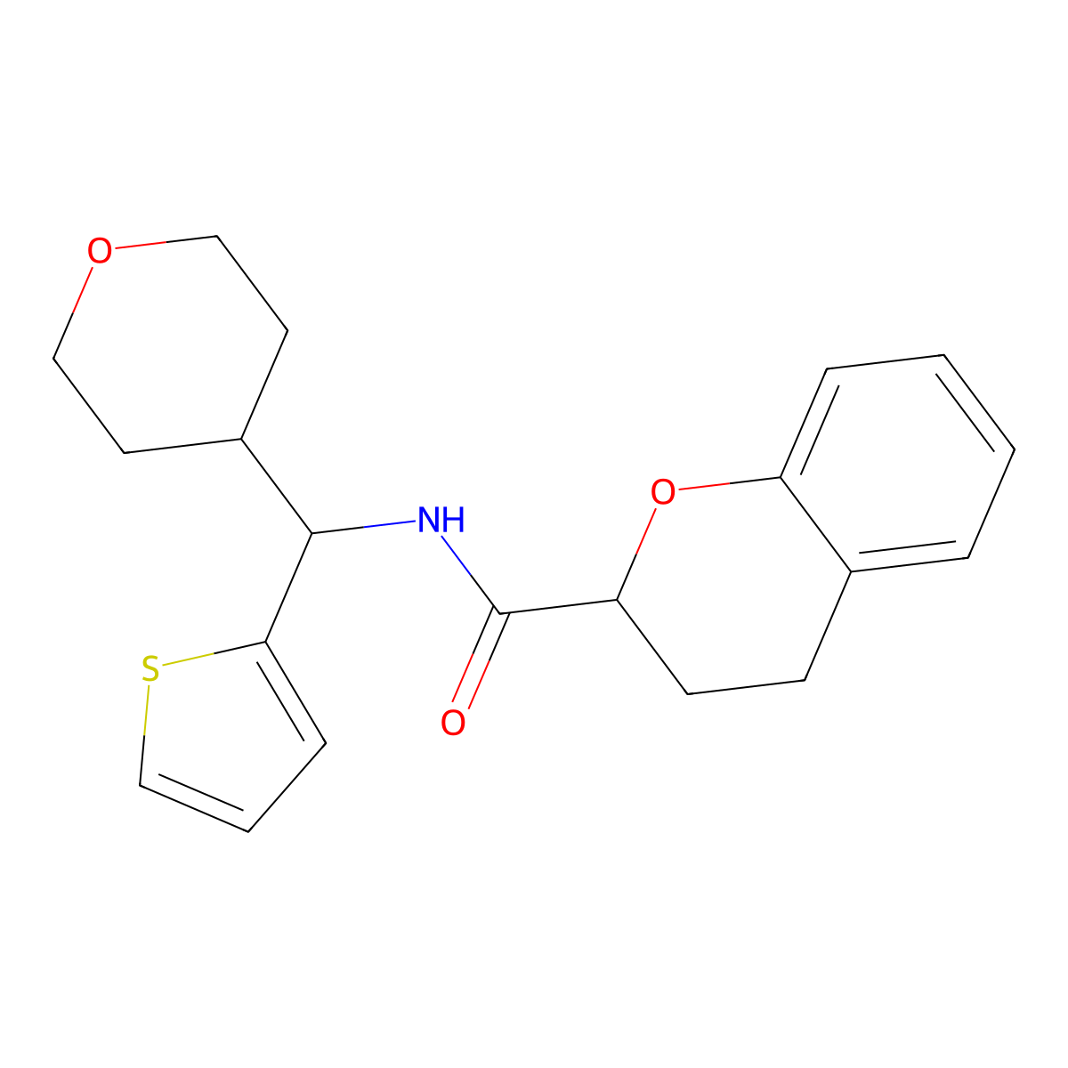 N-[(oxan-4-yl)(thiophen-2-yl)methyl]-3,4-dihydro-2H-1-benzopyran-2-carboxamide molecular structure, CAS 2319638-88-3