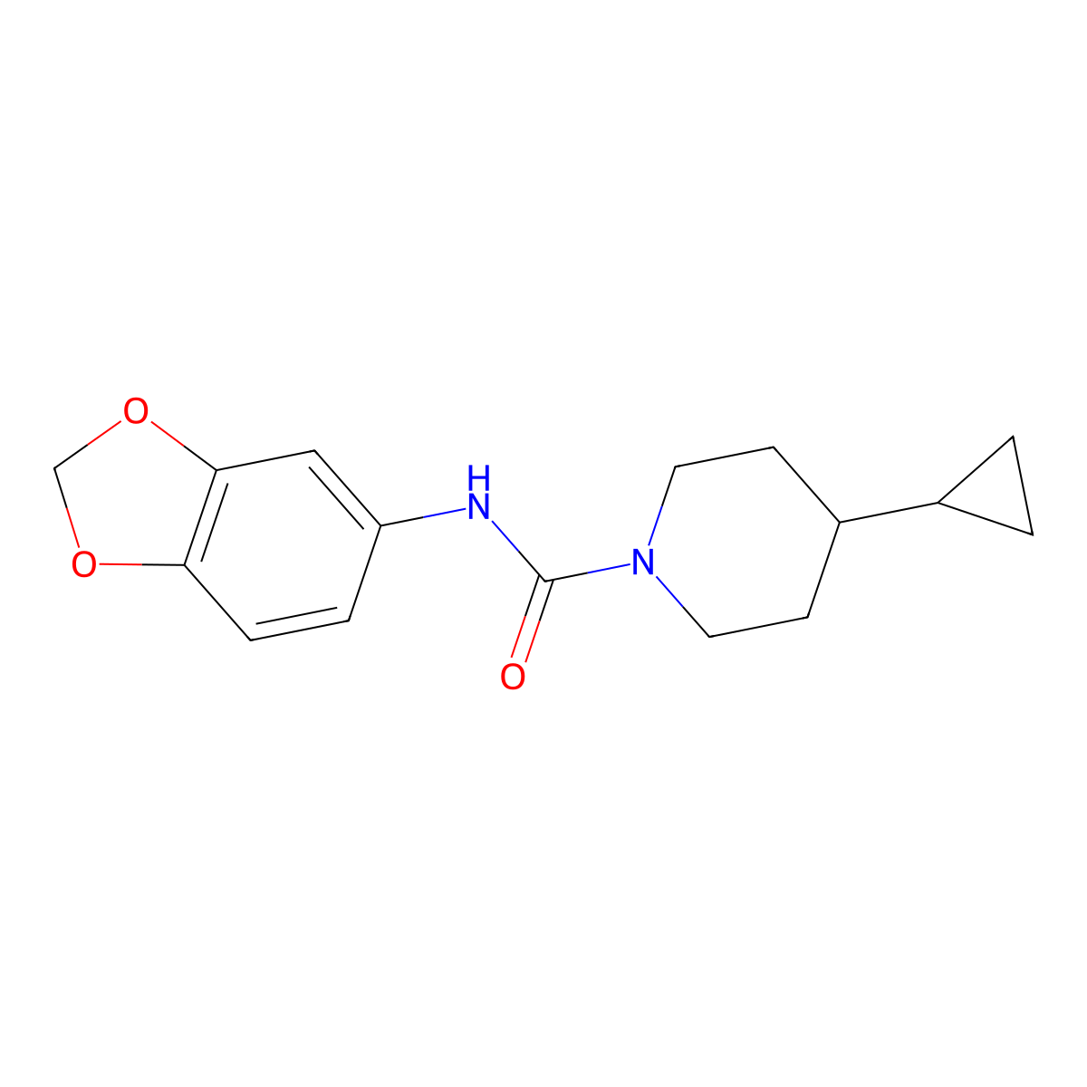 N-(2H-1,3-benzodioxol-5-yl)-4-cyclopropylpiperidine-1-carboxamide molecular structure, CAS 2319638-95-2