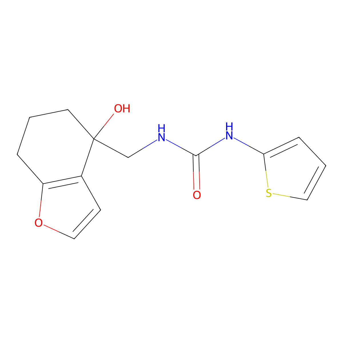 1-((4-Hydroxy-4,5,6,7-tetrahydrobenzofuran-4-yl)methyl)-3-(thiophen-2-yl)urea molecular structure, CAS 2319639-04-6