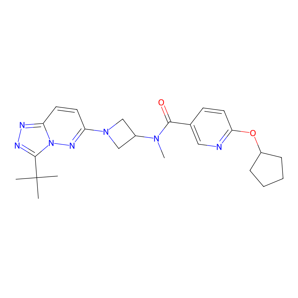 N-(1-(3-(tert-butyl)-[1,2,4]triazolo[4,3-b]pyridazin-6-yl)azetidin-3-yl)-6-(cyclopentyloxy)-N-methylnicotinamide molecular structure, CAS 2319639-14-8