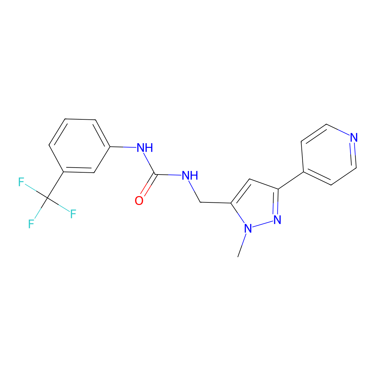 3-{[1-methyl-3-(pyridin-4-yl)-1H-pyrazol-5-yl]methyl}-1-[3-(trifluoromethyl)phenyl]urea molecular structure, CAS 2319639-21-7