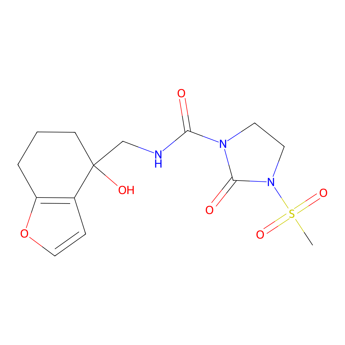 N-[(4-hydroxy-4,5,6,7-tetrahydro-1-benzofuran-4-yl)methyl]-3-methanesulfonyl-2-oxoimidazolidine-1-carboxamide molecular structure, CAS 2319639-32-0