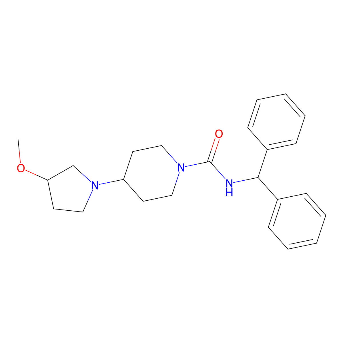 N-(diphenylmethyl)-4-(3-methoxypyrrolidin-1-yl)piperidine-1-carboxamide molecular structure, CAS 2319639-62-6
