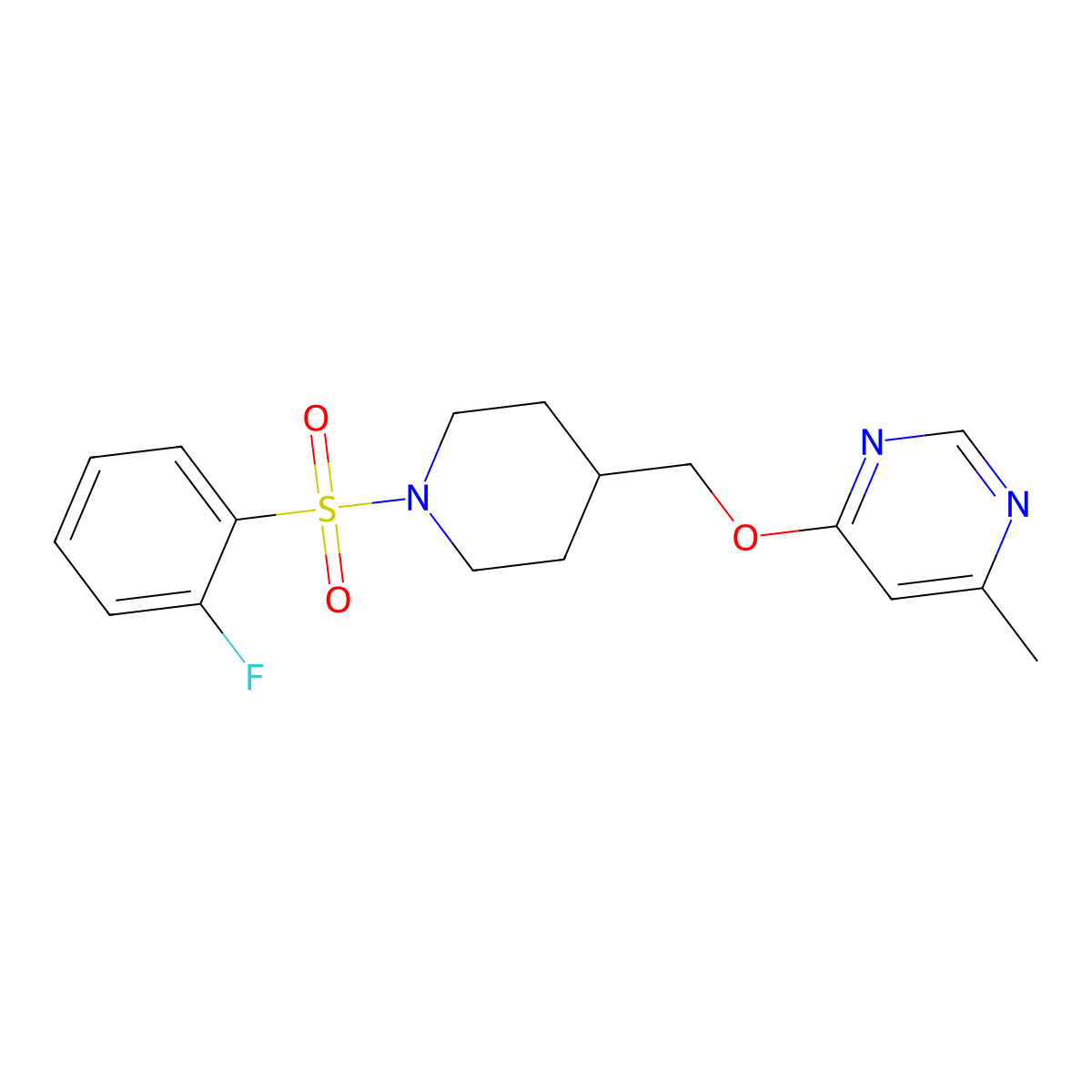 4-{[1-(2-Fluorobenzenesulfonyl)piperidin-4-yl]methoxy}-6-methylpyrimidine molecular structure, CAS 2319639-88-6