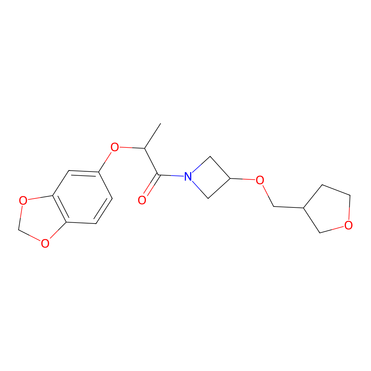 2-(2H-1,3-benzodioxol-5-yloxy)-1-{3-[(oxolan-3-yl)methoxy]azetidin-1-yl}propan-1-one molecular structure, CAS 2319640-26-9