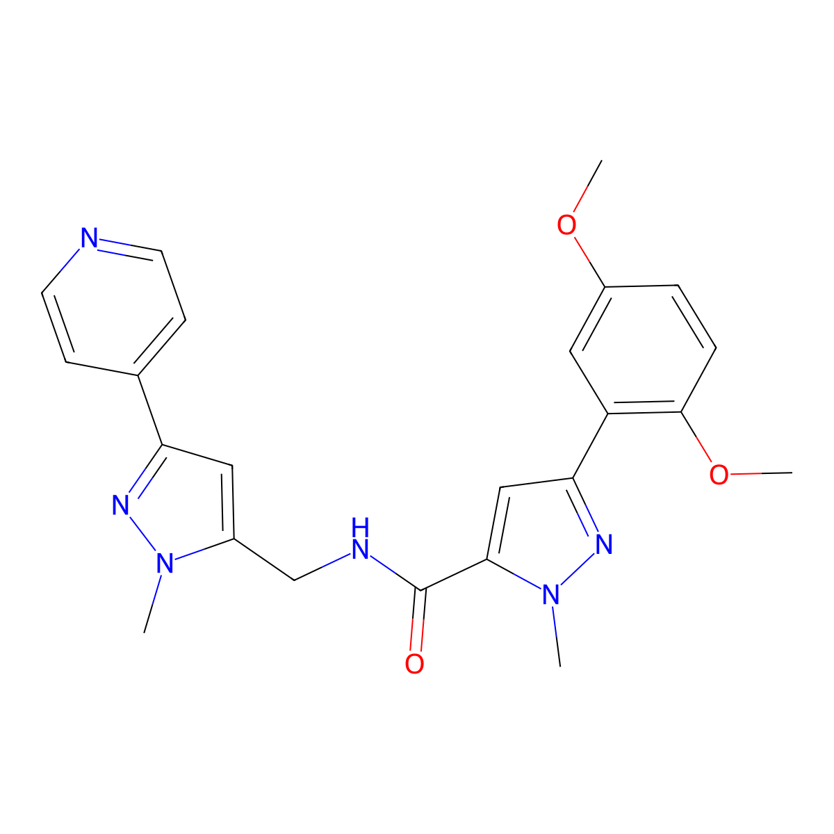 3-(2,5-dimethoxyphenyl)-1-methyl-N-{[1-methyl-3-(pyridin-4-yl)-1H-pyrazol-5-yl]methyl}-1H-pyrazole-5-carboxamide molecular structure, CAS 2319640-29-2
