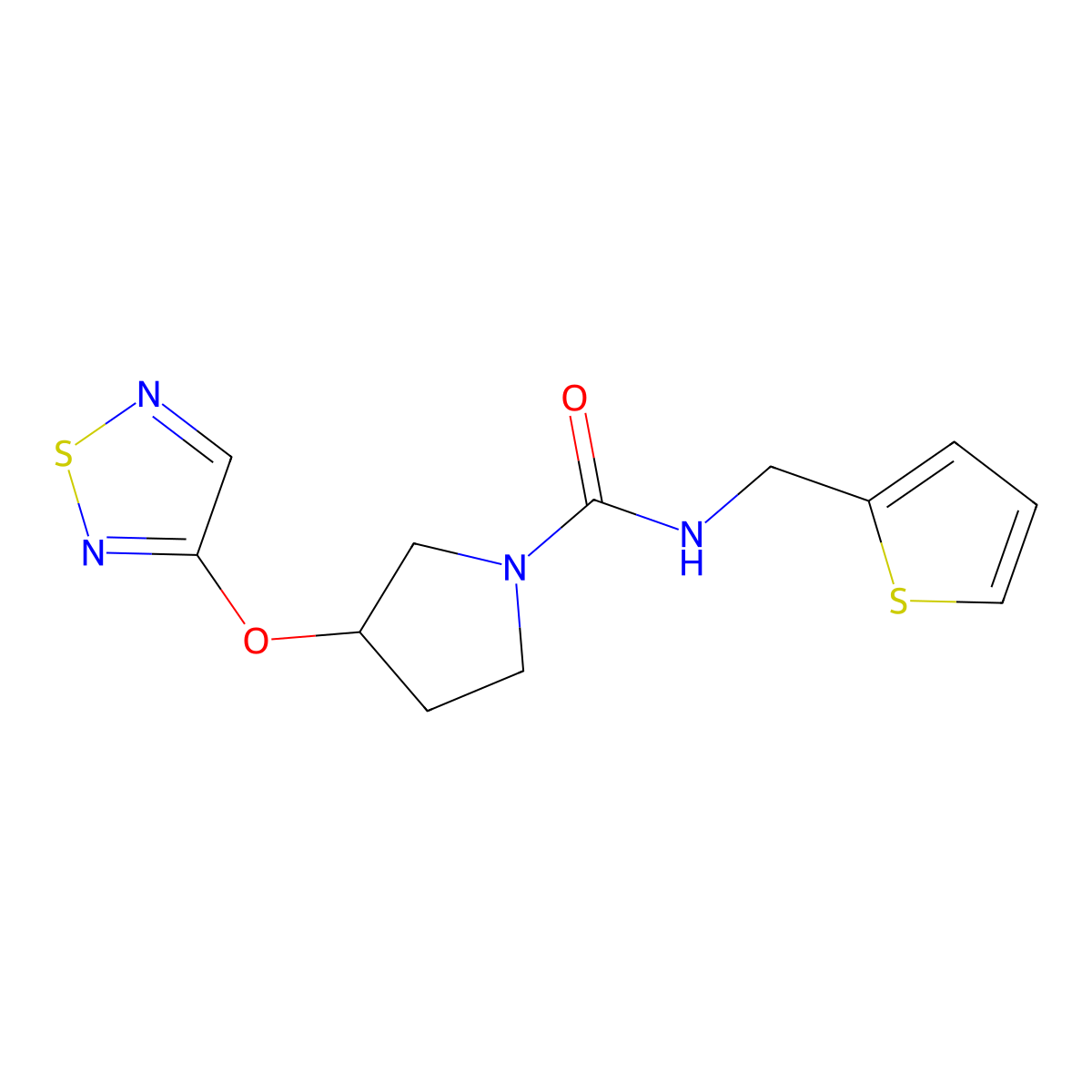 3-(1,2,5-thiadiazol-3-yloxy)-N-[(thiophen-2-yl)methyl]pyrrolidine-1-carboxamide molecular structure, CAS 2319640-31-6