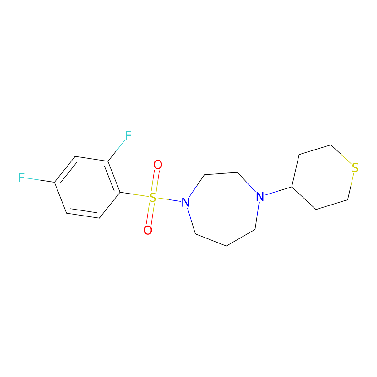 1-(2,4-Difluorobenzenesulfonyl)-4-(thian-4-yl)-1,4-diazepane molecular structure, CAS 2319640-34-9