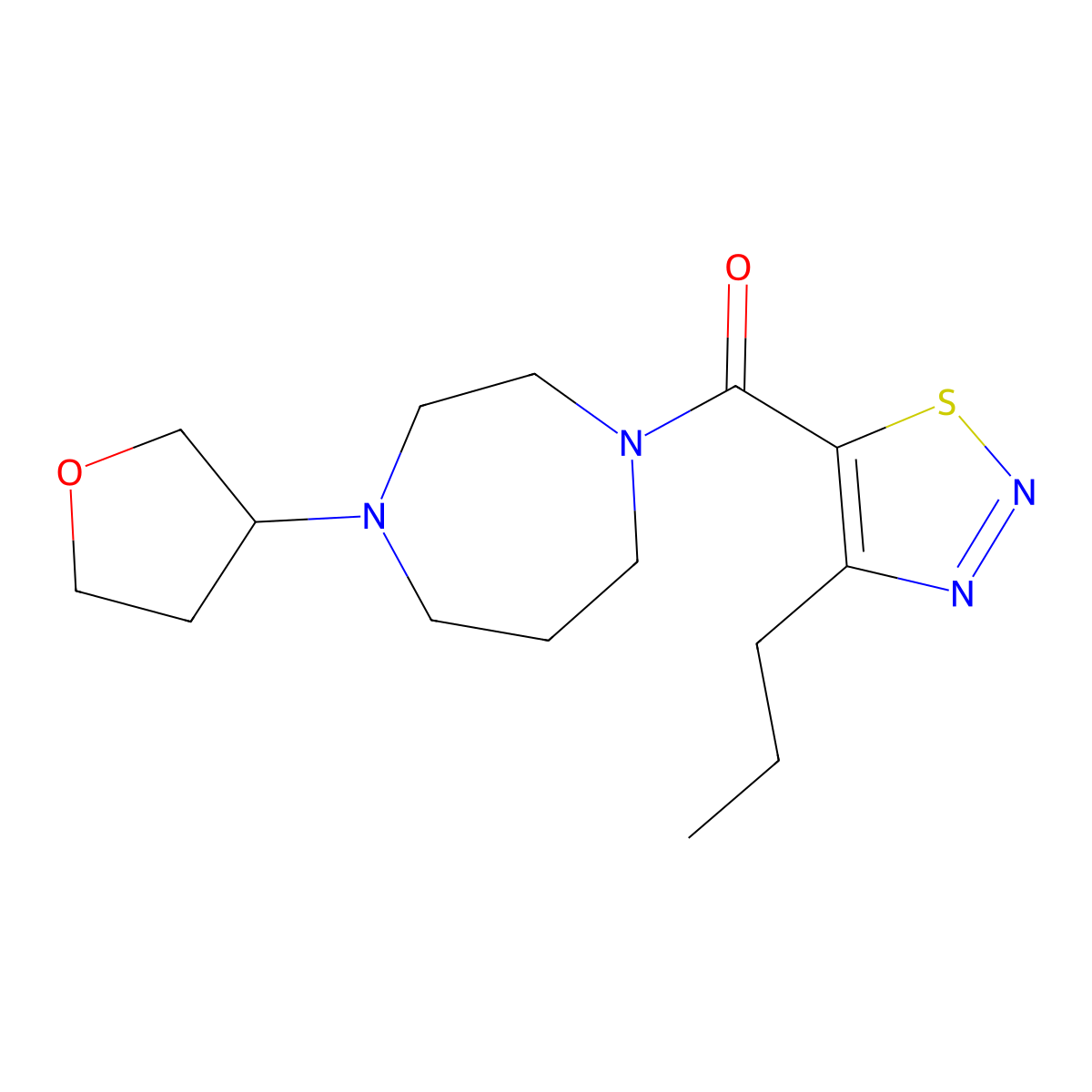 (4-Propyl-1,2,3-thiadiazol-5-yl)(4-(tetrahydrofuran-3-yl)-1,4-diazepan-1-yl)methanone molecular structure, CAS 2319640-35-0