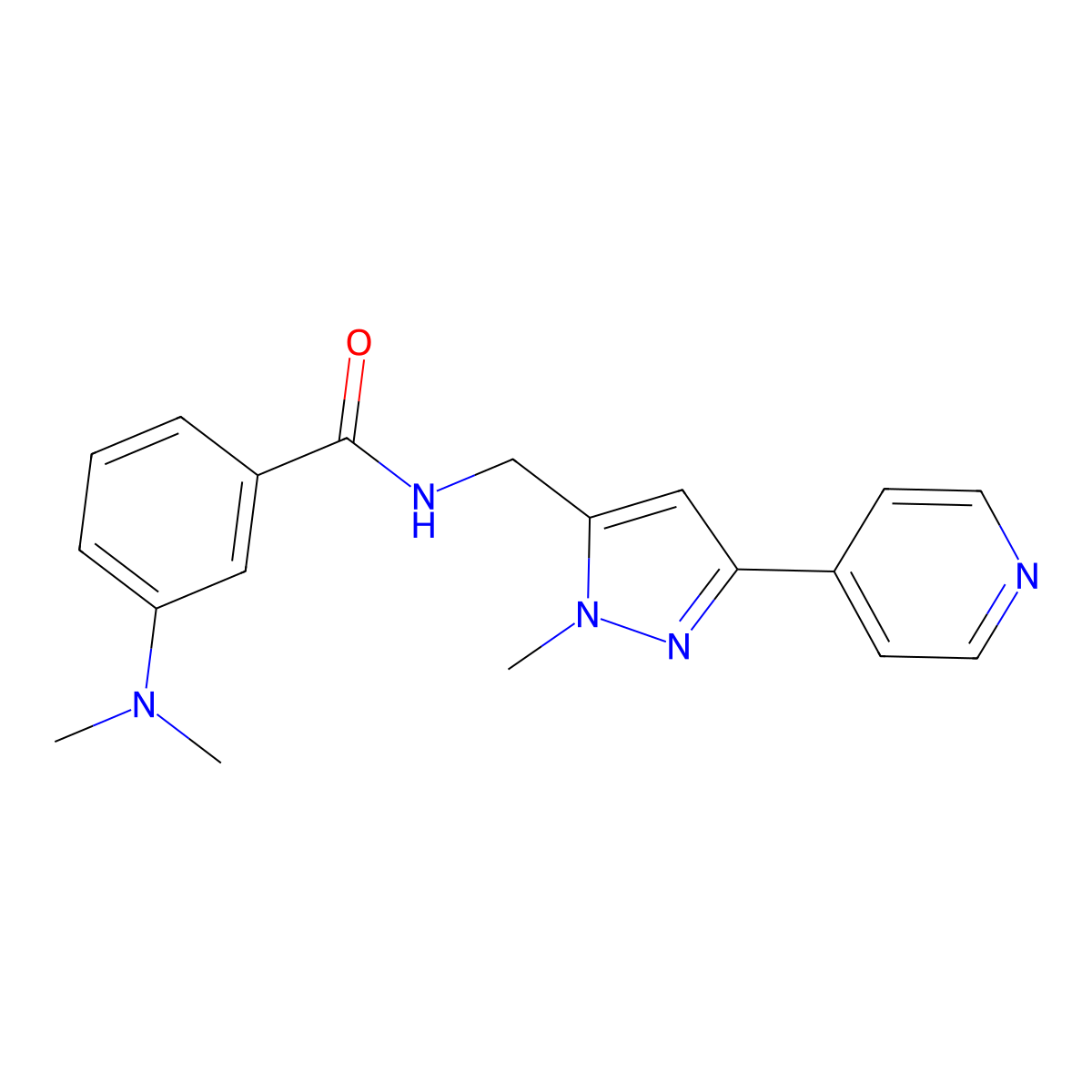3-(dimethylamino)-N-{[1-methyl-3-(pyridin-4-yl)-1H-pyrazol-5-yl]methyl}benzamide molecular structure, CAS 2319640-45-2