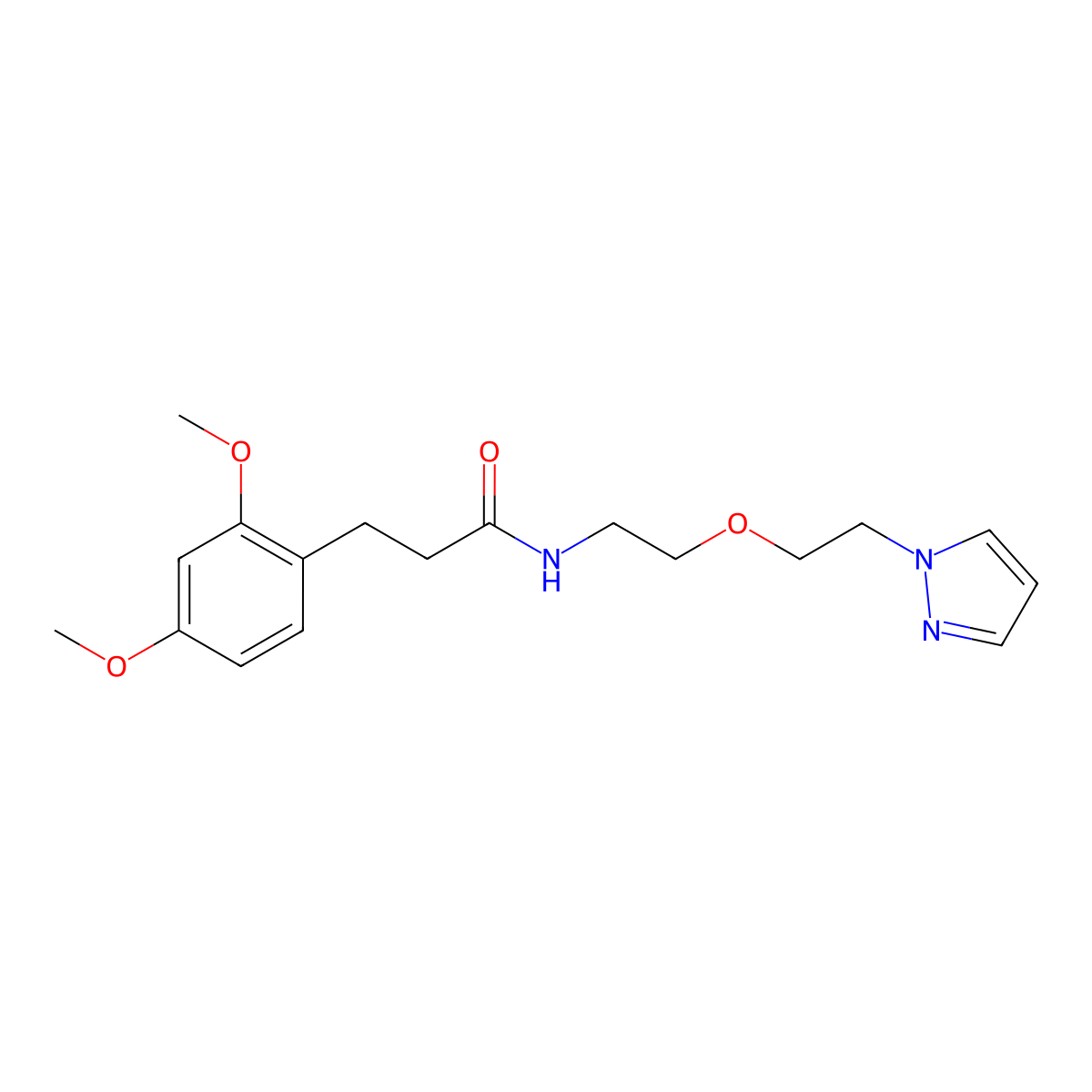 3-(2,4-dimethoxyphenyl)-N-{2-[2-(1H-pyrazol-1-yl)ethoxy]ethyl}propanamide molecular structure, CAS 2319640-47-4
