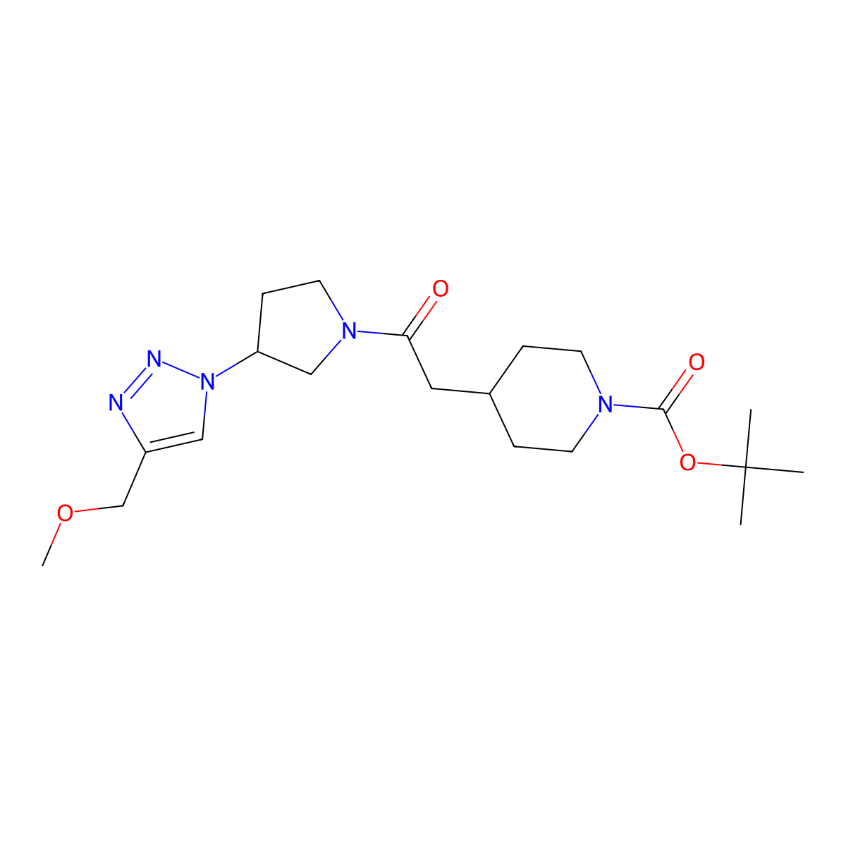 tert-butyl 4-(2-{3-[4-(methoxymethyl)-1H-1,2,3-triazol-1-yl]pyrrolidin-1-yl}-2-oxoethyl)piperidine-1-carboxylate molecular structure, CAS 2319640-56-5