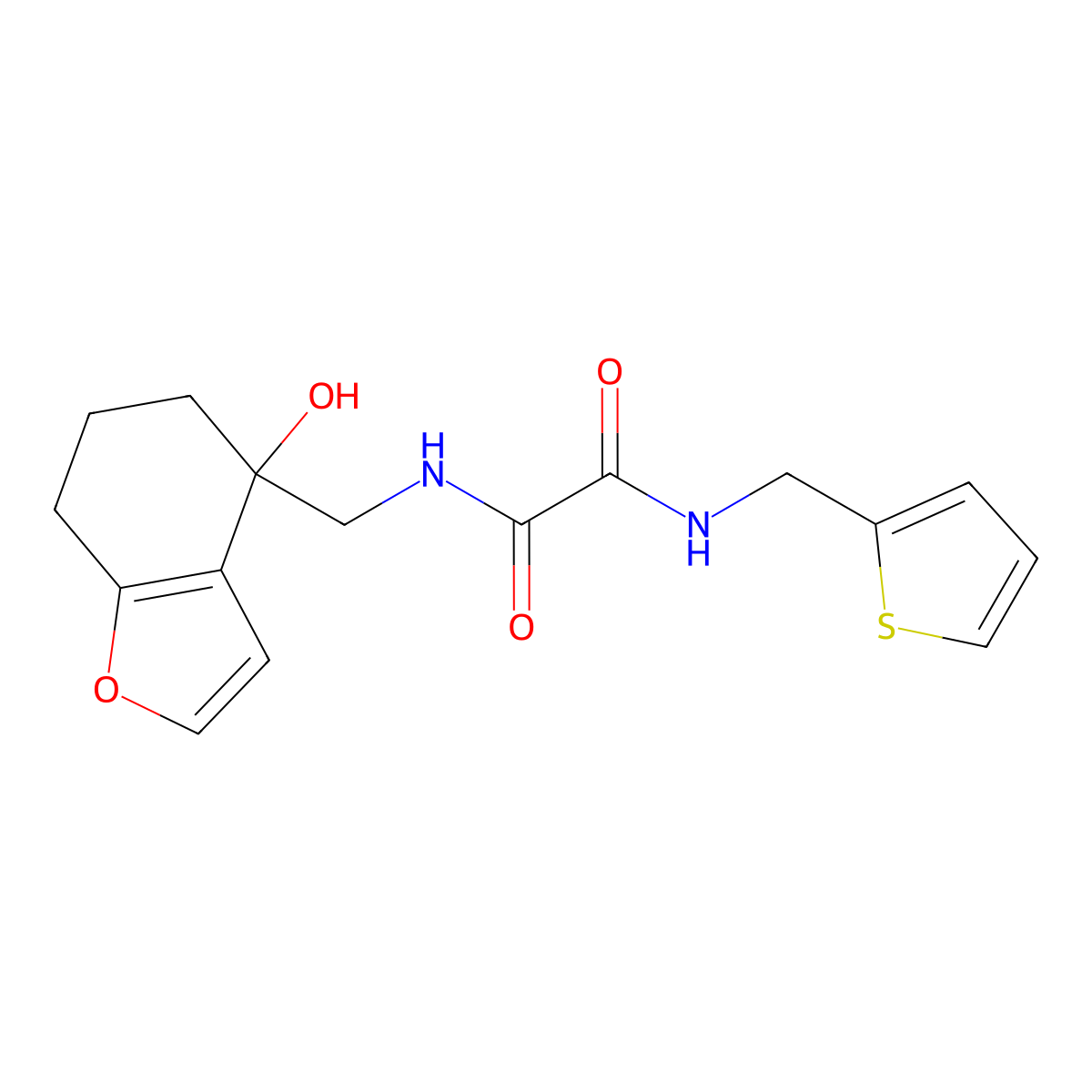 N-[(4-hydroxy-4,5,6,7-tetrahydro-1-benzofuran-4-yl)methyl]-N'-[(thiophen-2-yl)methyl]ethanediamide molecular structure, CAS 2319640-57-6