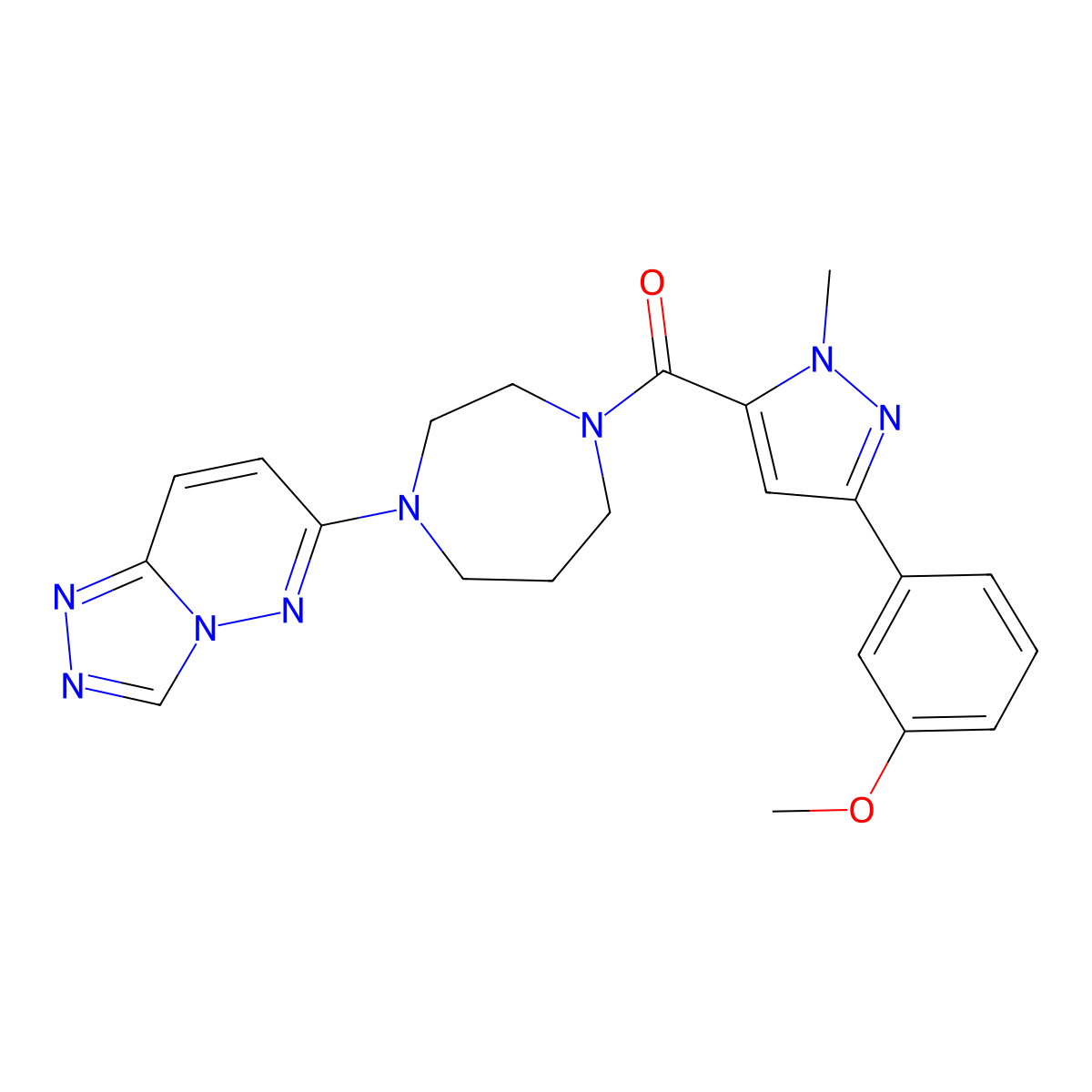 1-[3-(3-methoxyphenyl)-1-methyl-1H-pyrazole-5-carbonyl]-4-{[1,2,4]triazolo[4,3-b]pyridazin-6-yl}-1,4-diazepane molecular structure, CAS 2319640-60-1