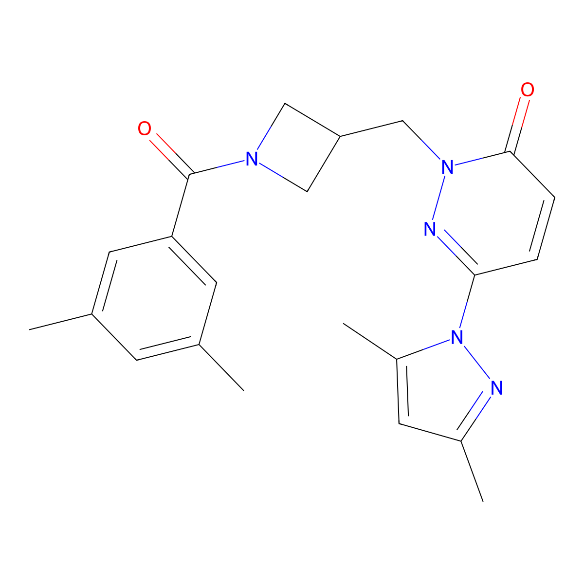 6-(3,5-dimethyl-1H-pyrazol-1-yl)-2-{[1-(3,5-dimethylbenzoyl)azetidin-3-yl]methyl}-2,3-dihydropyridazin-3-one molecular structure, CAS 2319640-65-6