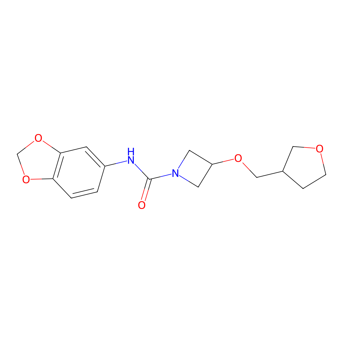 N-(benzo[d][1,3]dioxol-5-yl)-3-((tetrahydrofuran-3-yl)methoxy)azetidine-1-carboxamide molecular structure, CAS 2319640-70-3
