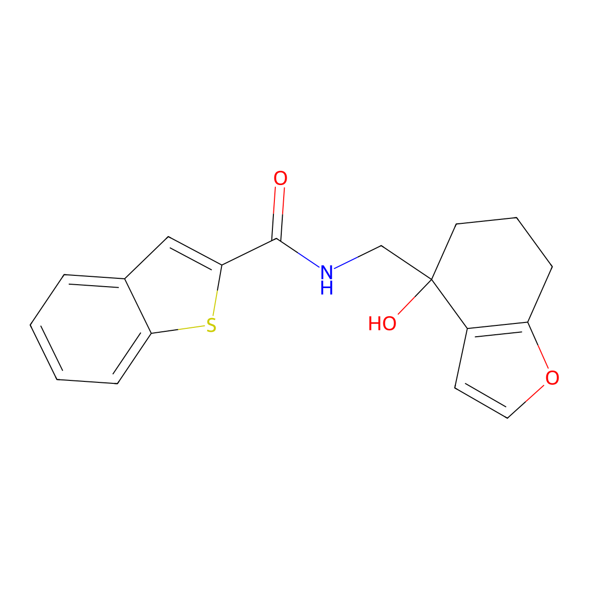 N-((4-hydroxy-4,5,6,7-tetrahydrobenzofuran-4-yl)methyl)benzo[b]thiophene-2-carboxamide molecular structure, CAS 2319640-97-4