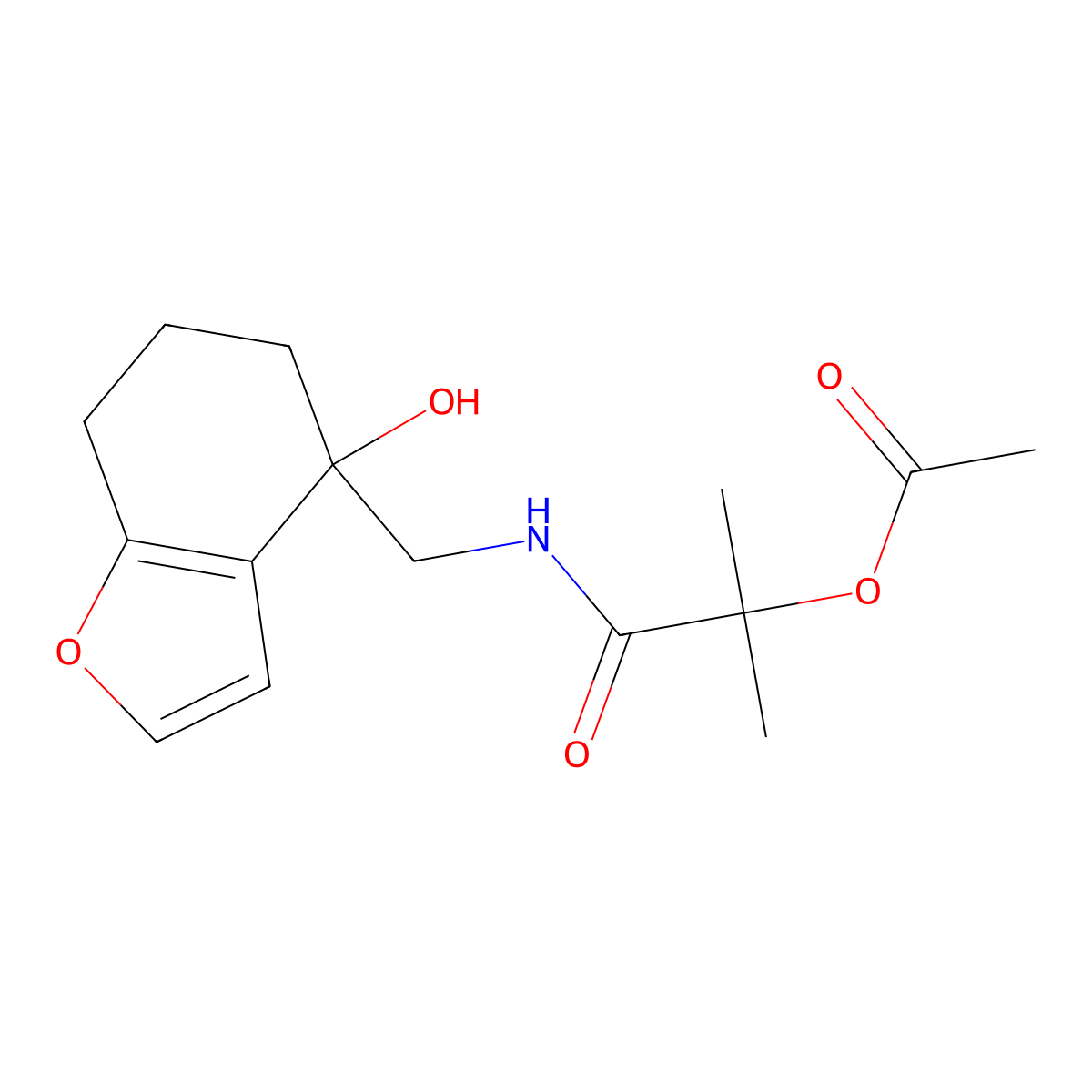1-(((4-Hydroxy-4,5,6,7-tetrahydrobenzofuran-4-yl)methyl)amino)-2-methyl-1-oxopropan-2-yl acetate molecular structure, CAS 2319641-17-1