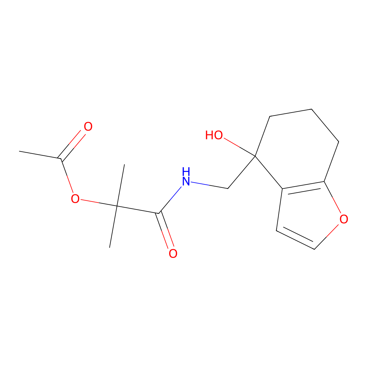1-(((4-Hydroxy-4,5,6,7-tetrahydrobenzofuran-4-yl)methyl)amino)-2-methyl-1-oxopropan-2-yl acetate molecular structure, CAS 2319641-17-1