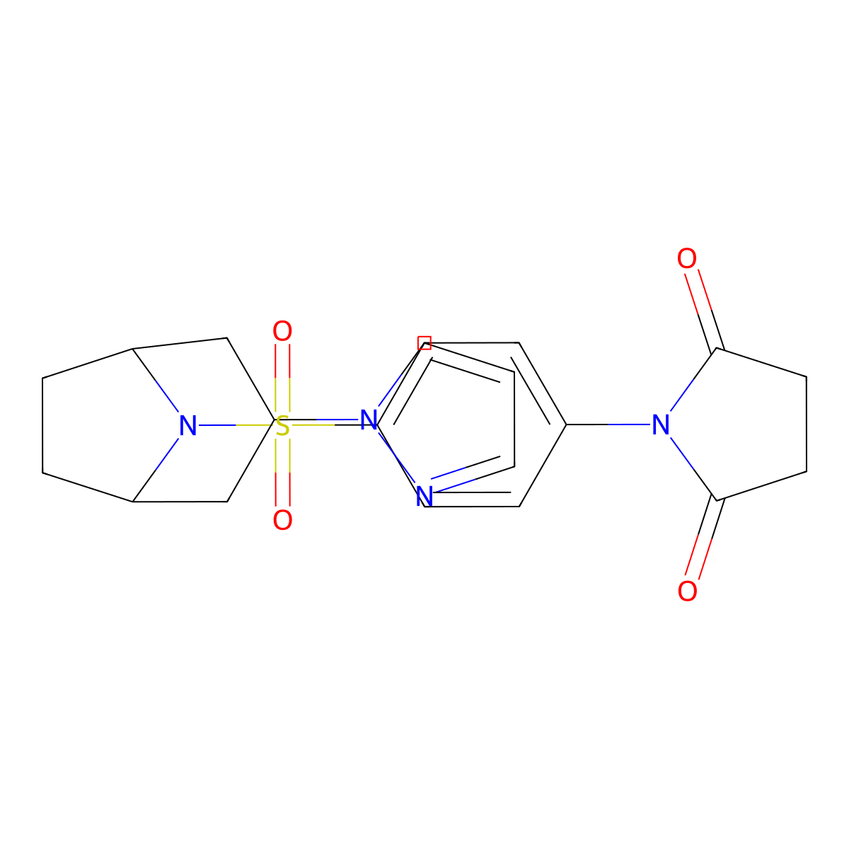 1-(4-{[3-(1H-pyrazol-1-yl)-8-azabicyclo[3.2.1]octan-8-yl]sulfonyl}phenyl)pyrrolidine-2,5-dione molecular structure, CAS 2319641-22-8