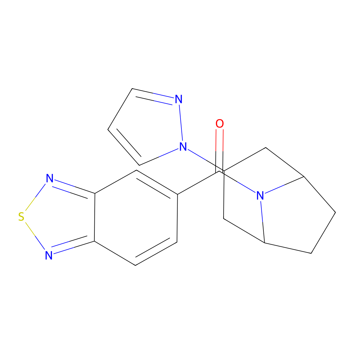5-[3-(1H-pyrazol-1-yl)-8-azabicyclo[3.2.1]octane-8-carbonyl]-2,1,3-benzothiadiazole molecular structure, CAS 2319641-32-0