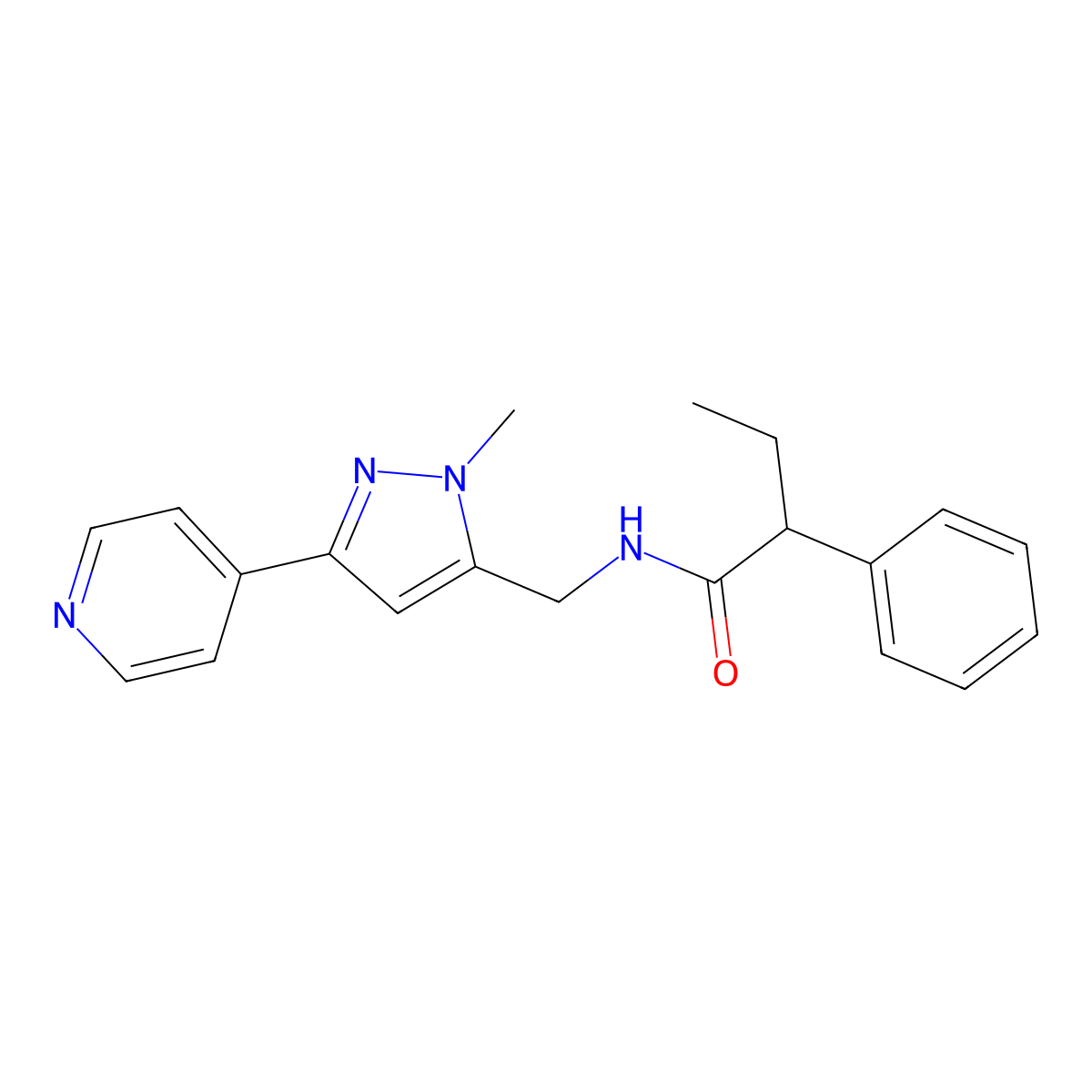 N-{[1-methyl-3-(pyridin-4-yl)-1H-pyrazol-5-yl]methyl}-2-phenylbutanamide molecular structure, CAS 2319647-46-4