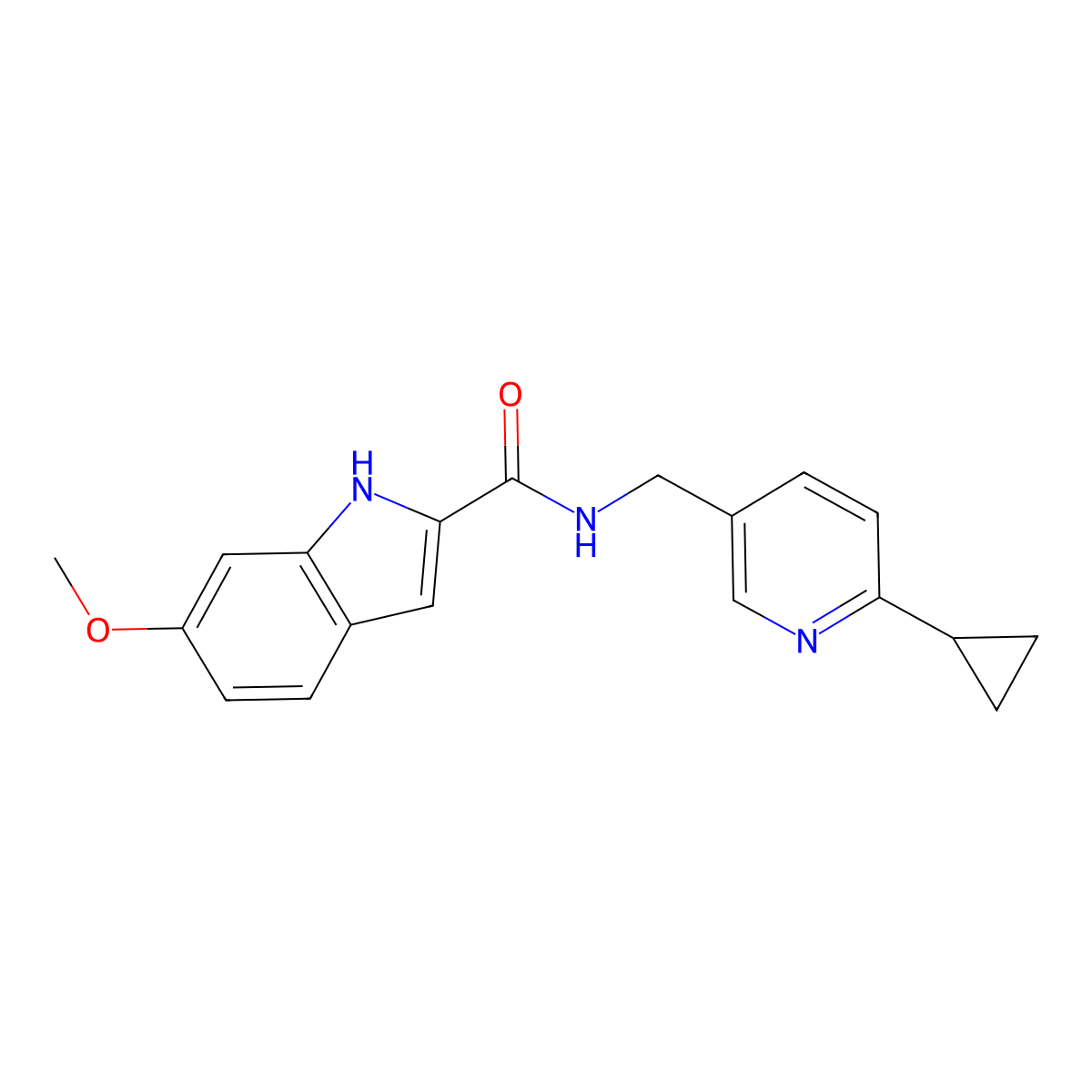 N-[(6-cyclopropylpyridin-3-yl)methyl]-6-methoxy-1H-indole-2-carboxamide molecular structure, CAS 2319647-56-6
