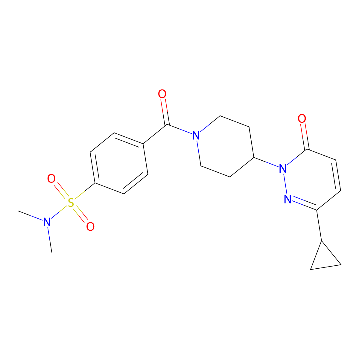 4-[4-(3-cyclopropyl-6-oxo-1,6-dihydropyridazin-1-yl)piperidine-1-carbonyl]-N,N-dimethylbenzene-1-sulfonamide molecular structure, CAS 2319648-23-0