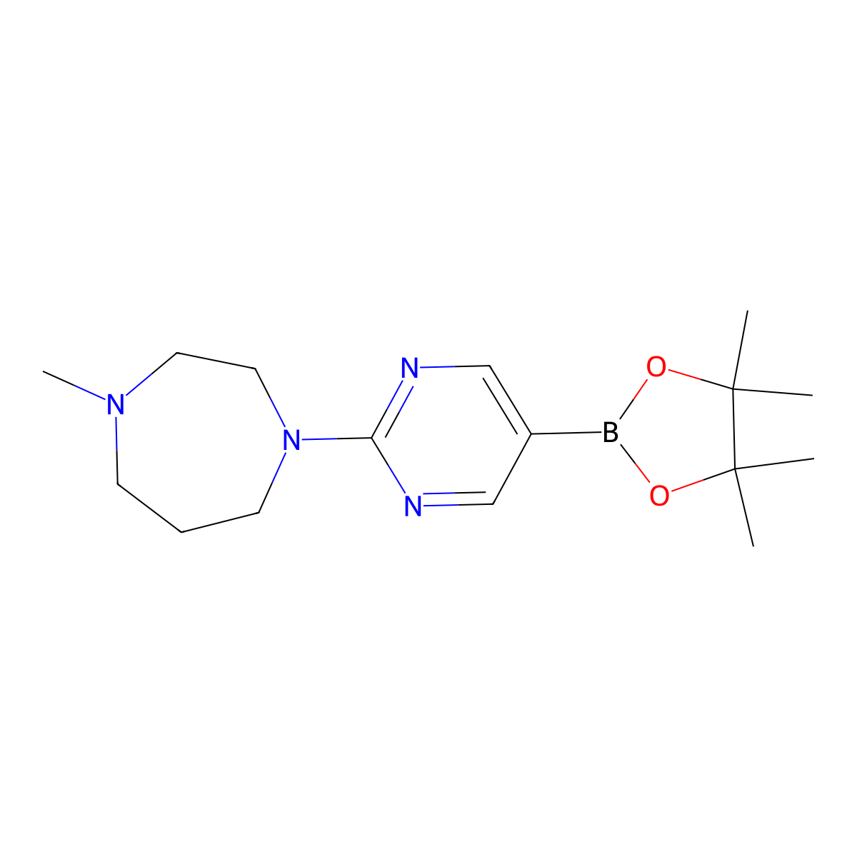 1-Methyl-4-(5-(4,4,5,5-tetramethyl-1,3,2-dioxaborolan-2-yl)pyrimidin-2-yl)-1,4-diazepane molecular structure, CAS 2319654-10-7