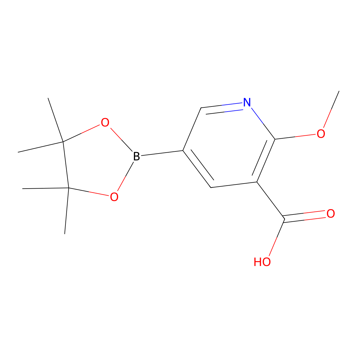 2-Methoxy-5-(tetramethyl-1,3,2-dioxaborolan-2-yl)pyridine-3-carboxylic acid molecular structure, CAS 2319663-37-9