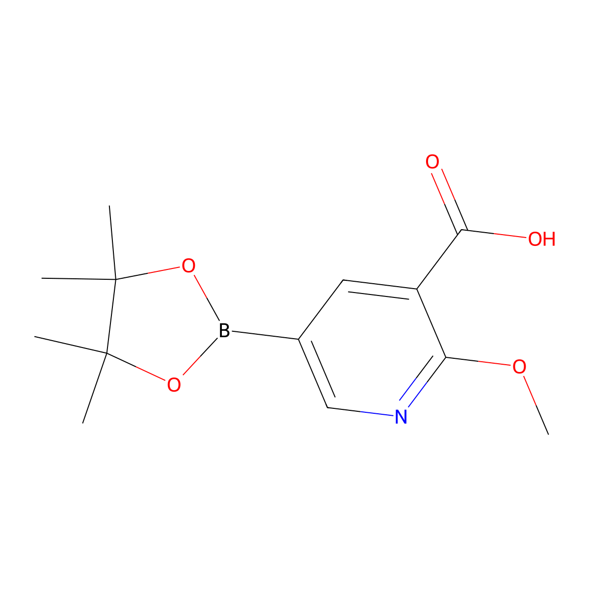 2-Methoxy-5-(tetramethyl-1,3,2-dioxaborolan-2-yl)pyridine-3-carboxylic acid molecular structure, CAS 2319663-37-9