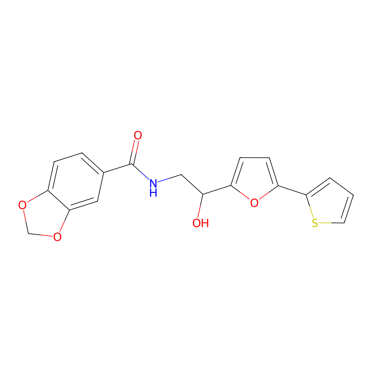 N-{2-hydroxy-2-[5-(thiophen-2-yl)furan-2-yl]ethyl}-2H-1,3-benzodioxole-5-carboxamide molecular structure, CAS 2319717-39-8