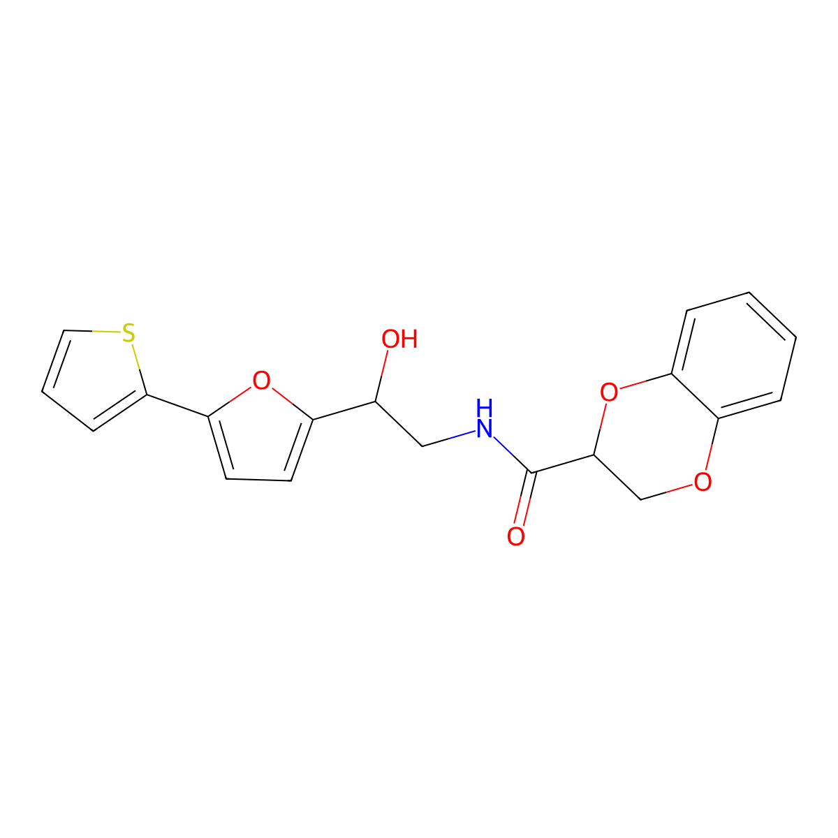 N-{2-hydroxy-2-[5-(thiophen-2-yl)furan-2-yl]ethyl}-2,3-dihydro-1,4-benzodioxine-2-carboxamide molecular structure, CAS 2319717-42-3
