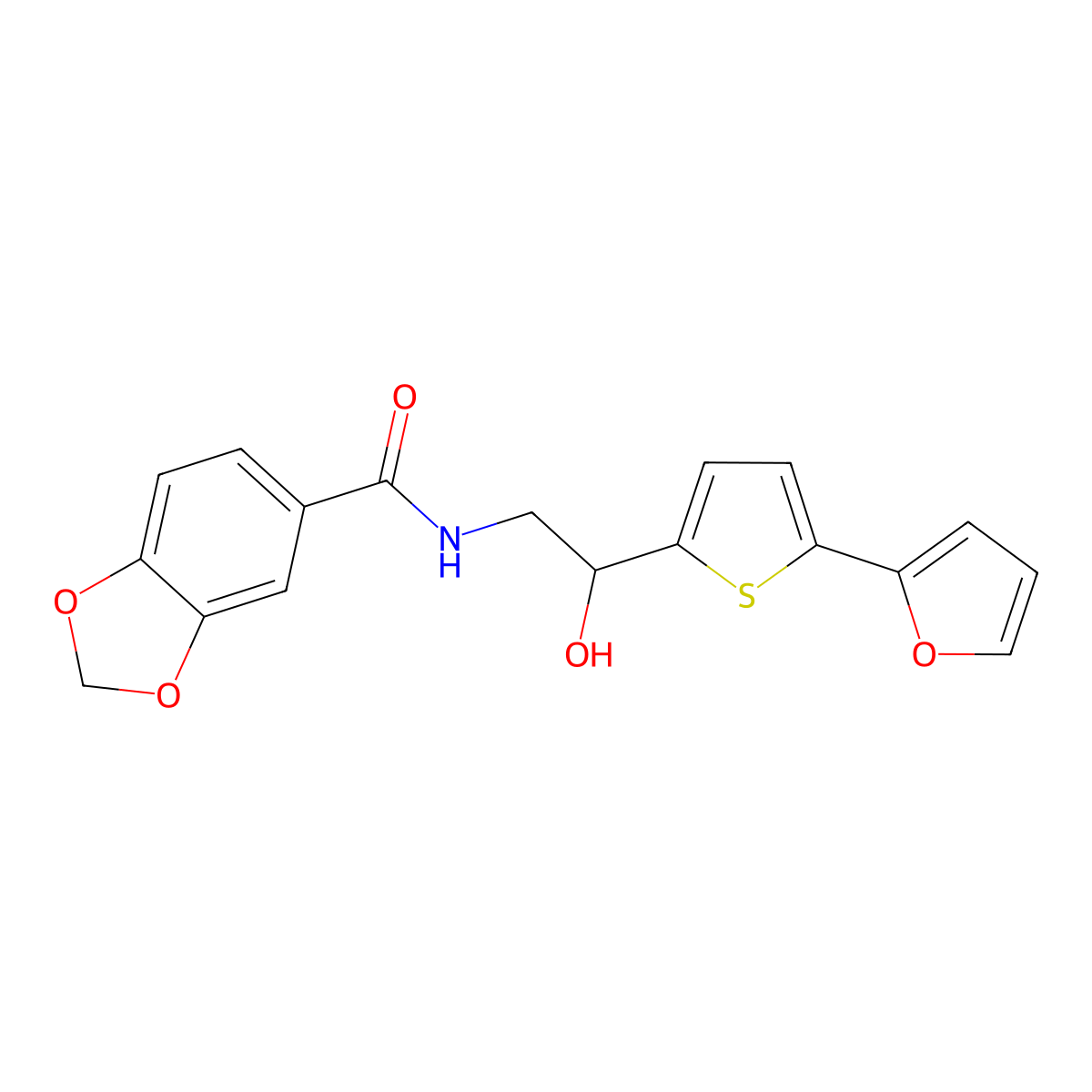 N-{2-[5-(furan-2-yl)thiophen-2-yl]-2-hydroxyethyl}-2H-1,3-benzodioxole-5-carboxamide molecular structure, CAS 2319717-45-6
