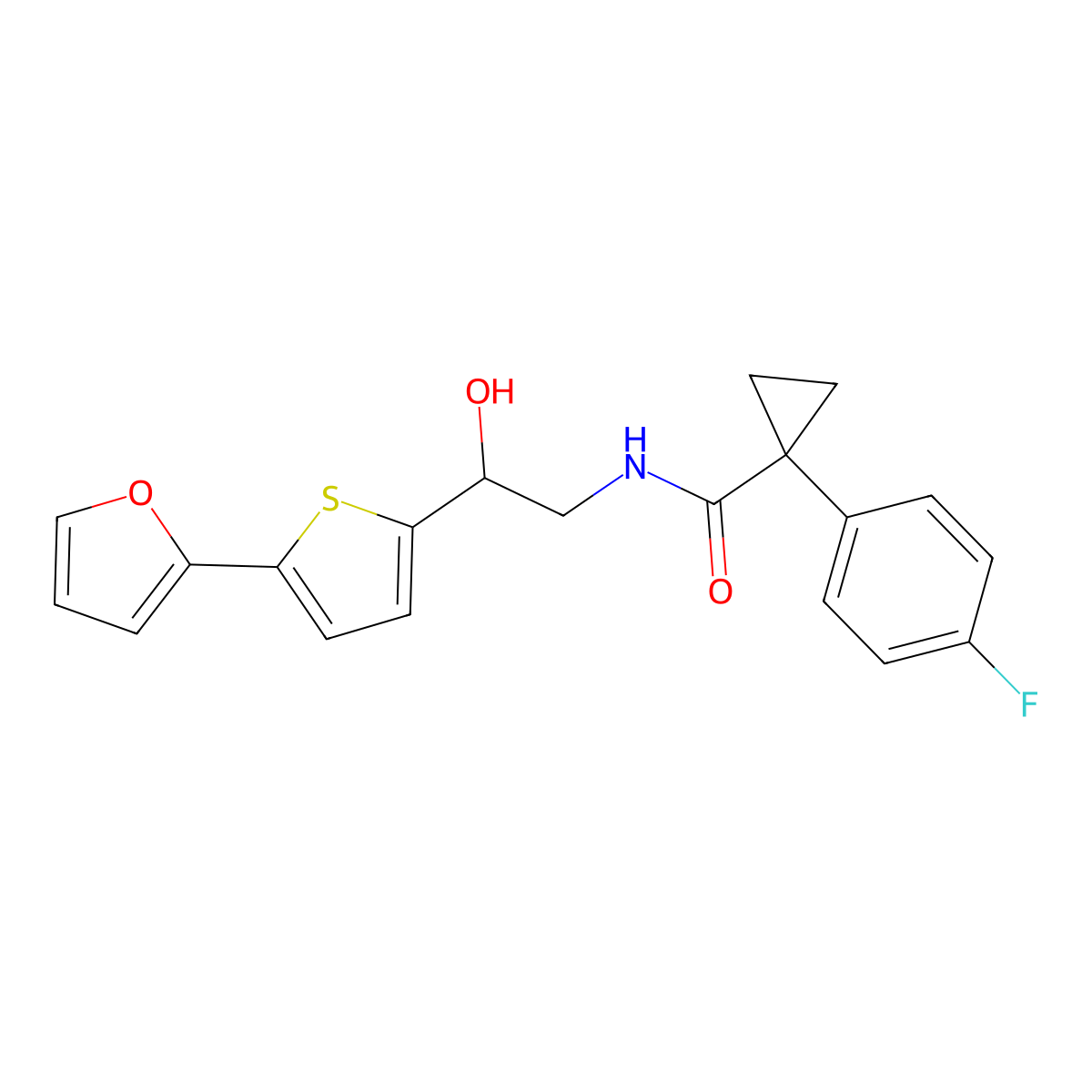 1-(4-fluorophenyl)-N-{2-[5-(furan-2-yl)thiophen-2-yl]-2-hydroxyethyl}cyclopropane-1-carboxamide molecular structure, CAS 2319717-51-4