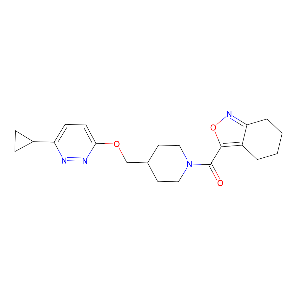 3-(4-{[(6-Cyclopropylpyridazin-3-yl)oxy]methyl}piperidine-1-carbonyl)-4,5,6,7-tetrahydro-2,1-benzoxazole molecular structure, CAS 2319717-72-9