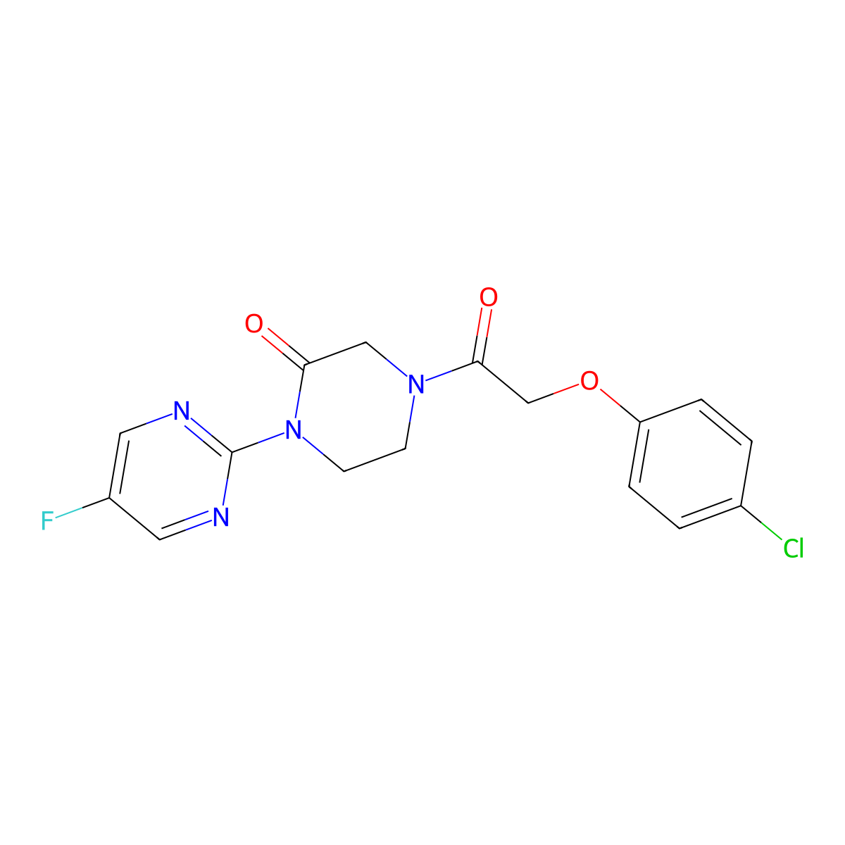 4-[2-(4-Chlorophenoxy)acetyl]-1-(5-fluoropyrimidin-2-yl)piperazin-2-one molecular structure, CAS 2319717-76-3