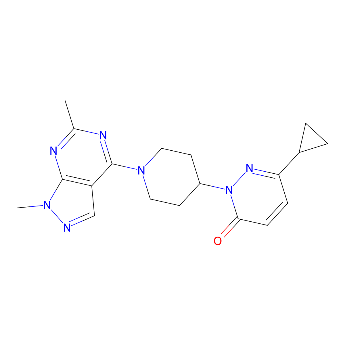 6-cyclopropyl-2-(1-{1,6-dimethyl-1H-pyrazolo[3,4-d]pyrimidin-4-yl}piperidin-4-yl)-2,3-dihydropyridazin-3-one molecular structure, CAS 2319718-36-8