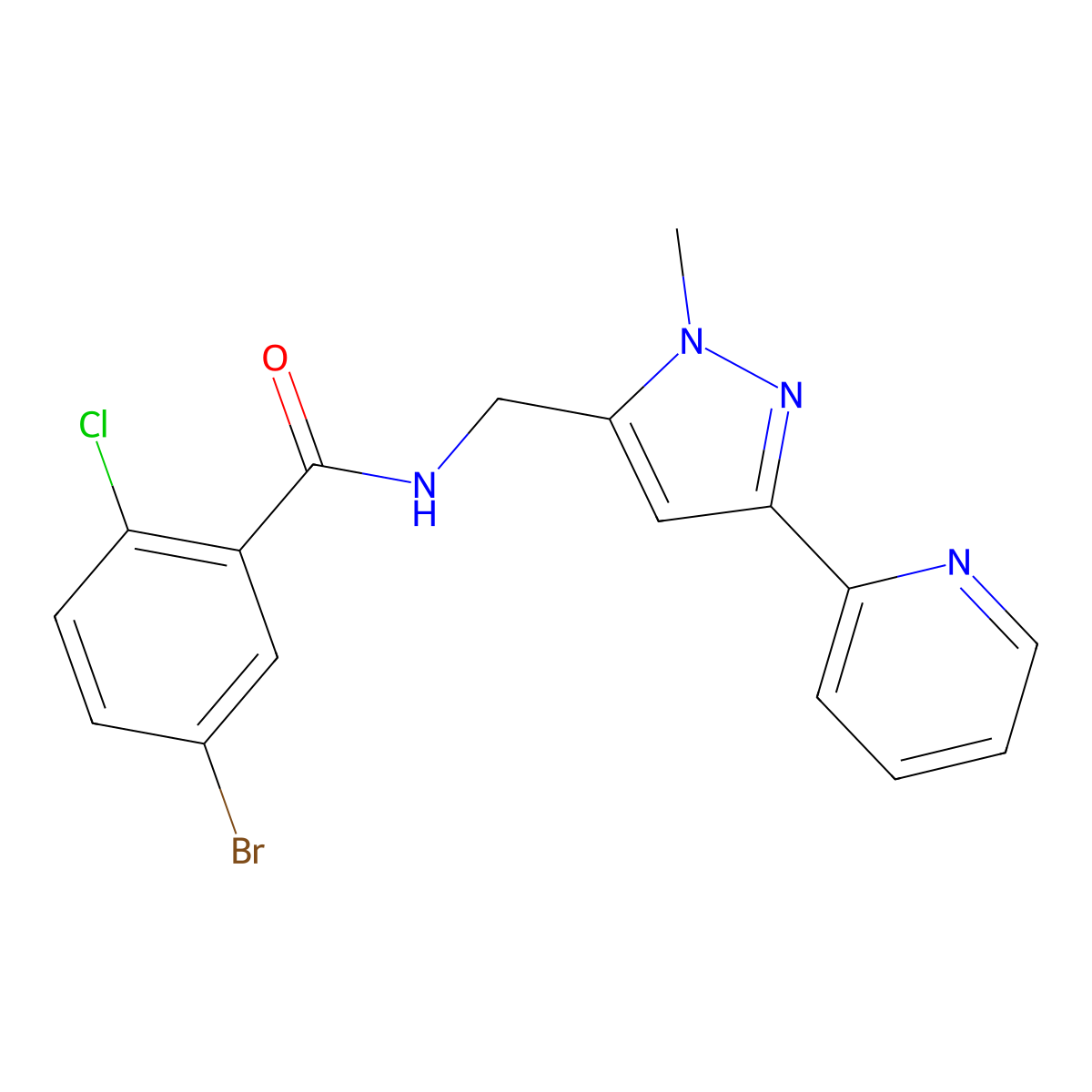 5-bromo-2-chloro-N-{[1-methyl-3-(pyridin-2-yl)-1H-pyrazol-5-yl]methyl}benzamide molecular structure, CAS 2319718-39-1