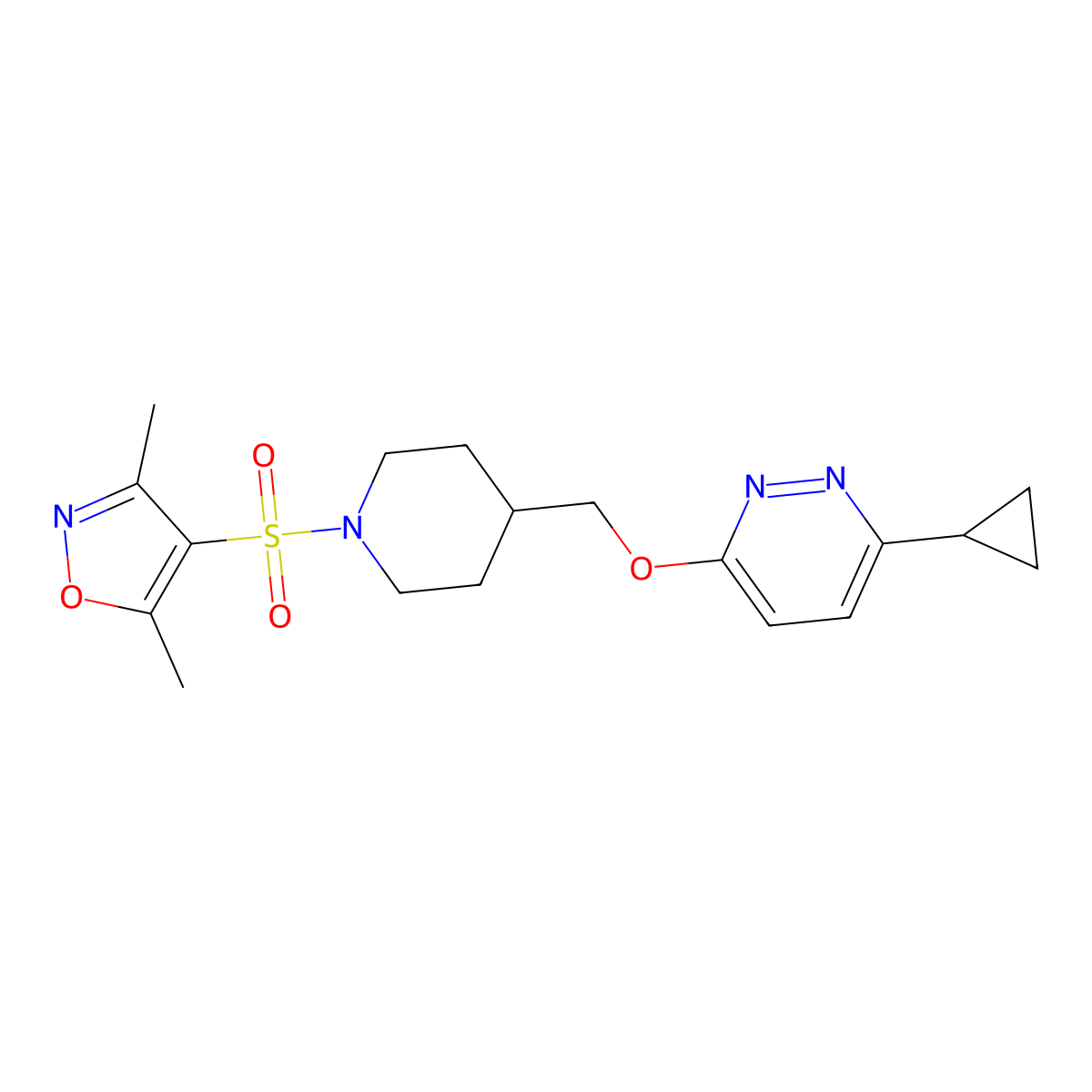 3-Cyclopropyl-6-({1-[(3,5-dimethyl-1,2-oxazol-4-yl)sulfonyl]piperidin-4-yl}methoxy)pyridazine molecular structure, CAS 2319718-52-8