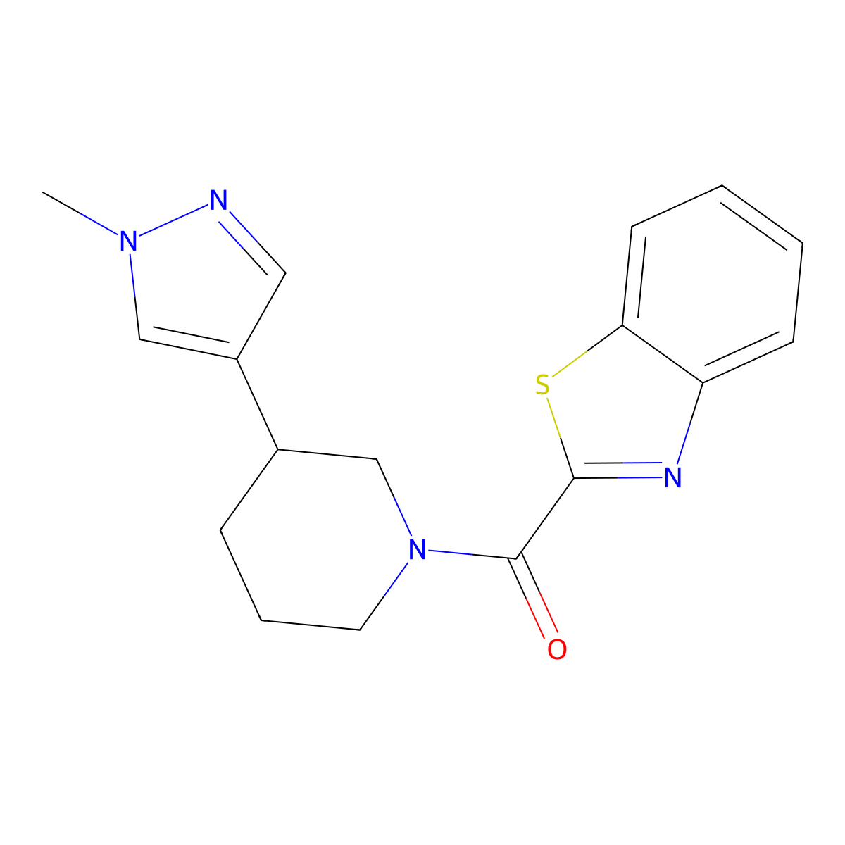 2-[3-(1-methyl-1H-pyrazol-4-yl)piperidine-1-carbonyl]-1,3-benzothiazole molecular structure, CAS 2319718-65-3