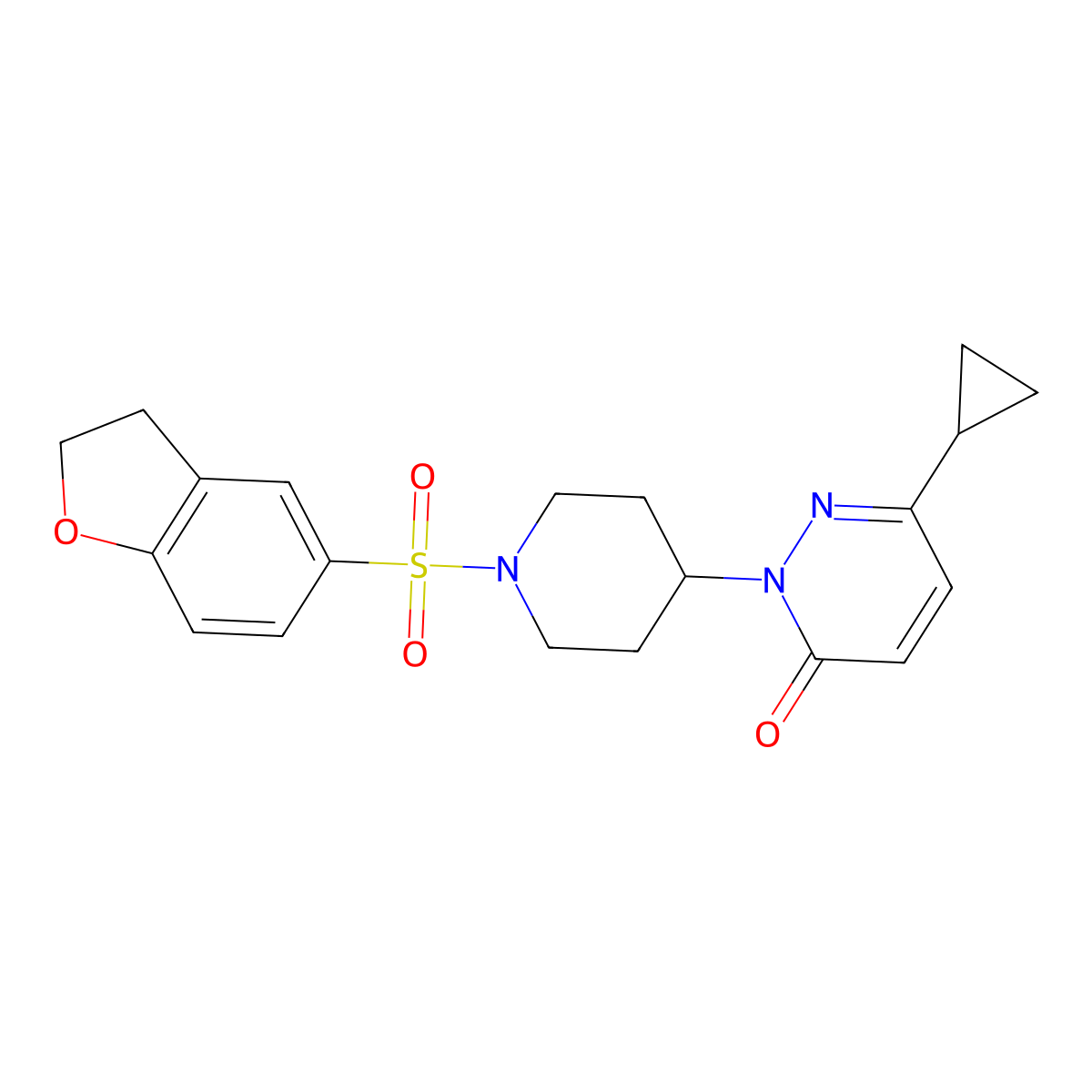 6-Cyclopropyl-2-[1-(2,3-dihydro-1-benzofuran-5-sulfonyl)piperidin-4-yl]-2,3-dihydropyridazin-3-one molecular structure, CAS 2319718-81-3