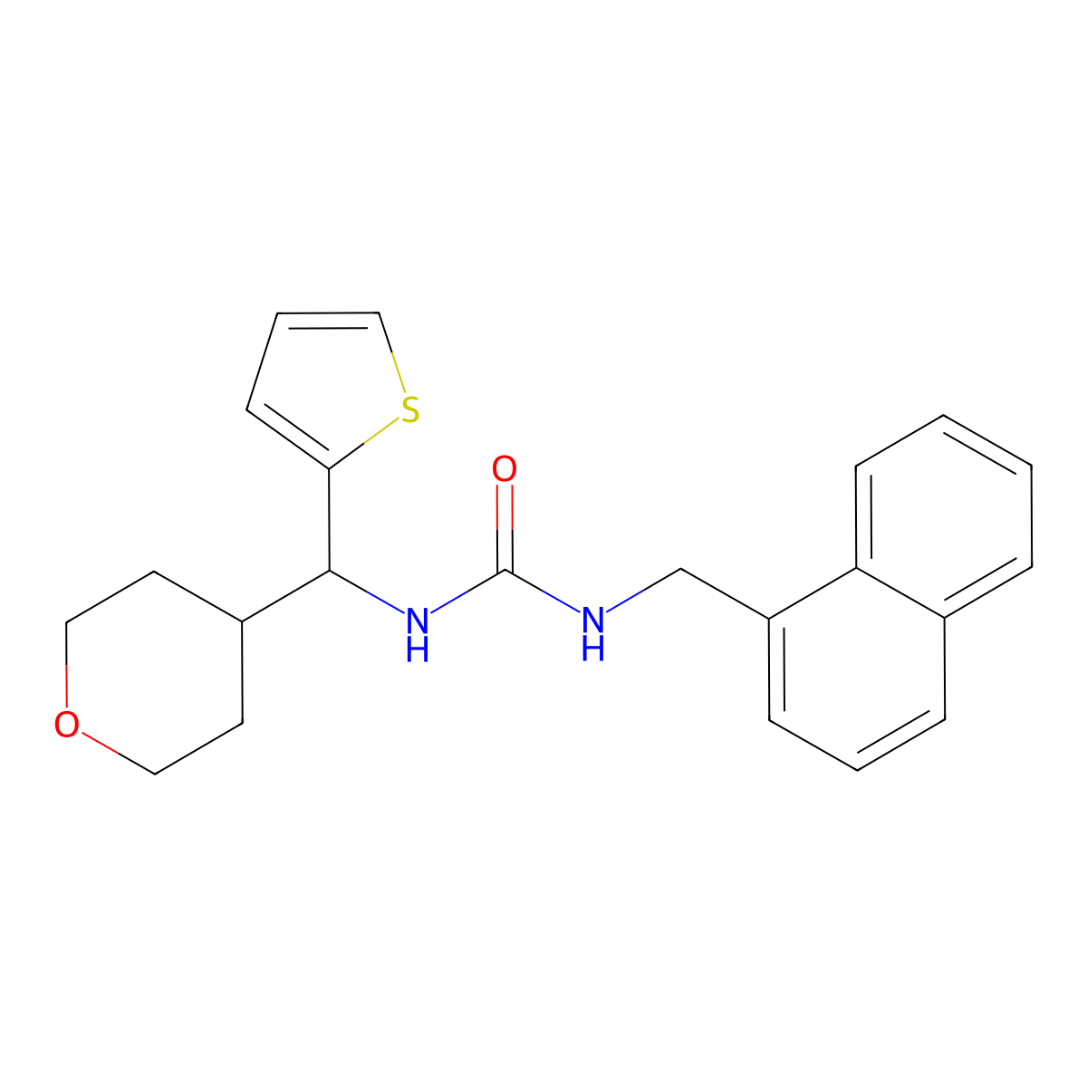 3-[(Naphthalen-1-yl)methyl]-1-[(oxan-4-yl)(thiophen-2-yl)methyl]urea molecular structure, CAS 2319718-85-7