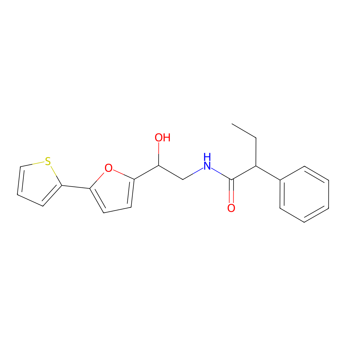 N-{2-hydroxy-2-[5-(thiophen-2-yl)furan-2-yl]ethyl}-2-phenylbutanamide molecular structure, CAS 2319718-90-4