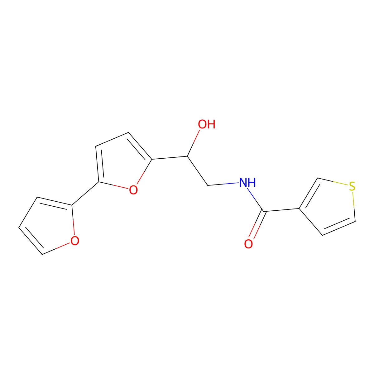 N-(2-{[2,2'-bifuran]-5-yl}-2-hydroxyethyl)thiophene-3-carboxamide molecular structure, CAS 2319718-96-0