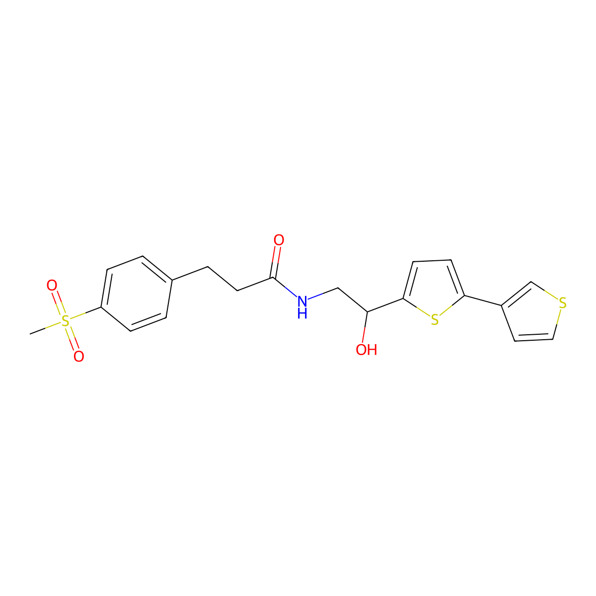 N-(2-{[2,3'-bithiophene]-5-yl}-2-hydroxyethyl)-3-(4-methanesulfonylphenyl)propanamide molecular structure, CAS 2319719-02-1