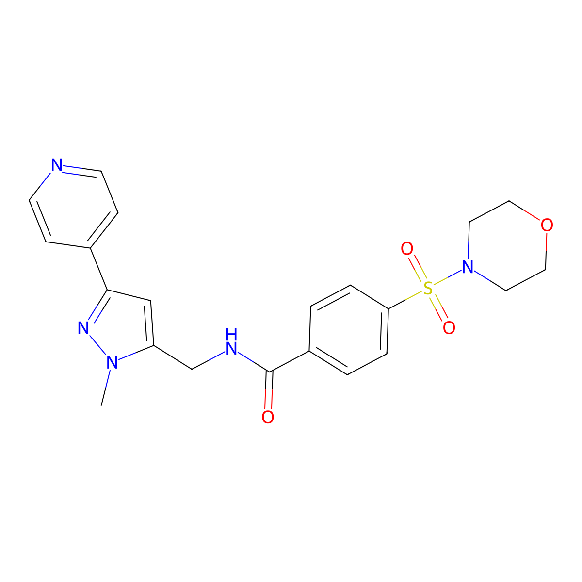N-{[1-methyl-3-(pyridin-4-yl)-1H-pyrazol-5-yl]methyl}-4-(morpholine-4-sulfonyl)benzamide molecular structure, CAS 2319719-18-9